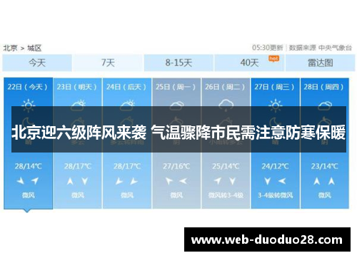 北京迎六级阵风来袭 气温骤降市民需注意防寒保暖